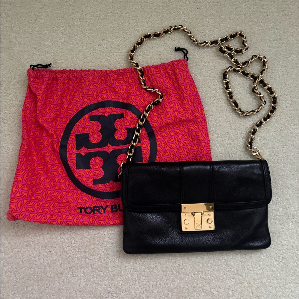 Tory Burch small black leather crossbody with detachable chain